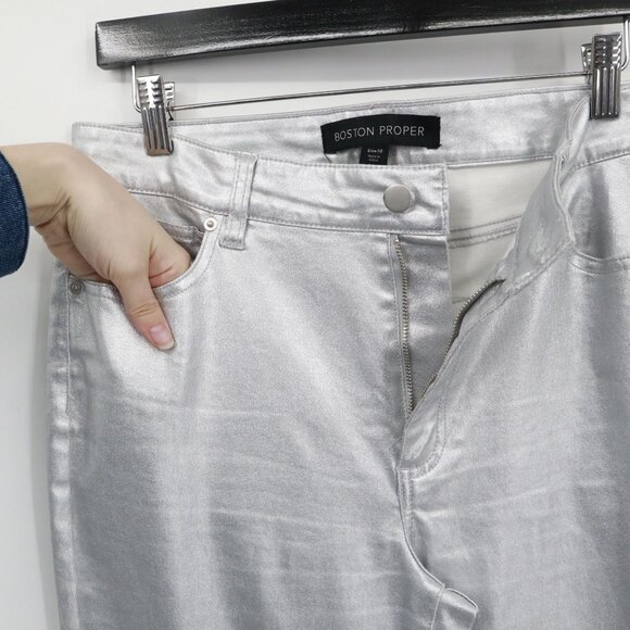 Boston Proper Metallic Pants Women 10 Silver Festive Holiday Party Night Out - Picture 6 of 16
